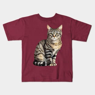 Digital Watercolor Tabby Cat Kids T-Shirt